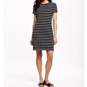 Old Navy T shirt dress crew neck black white stripes size XS